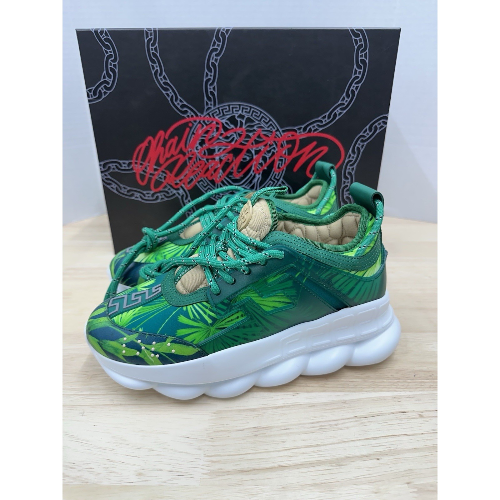 Versace Chain Reaction Jungle Green Jlo Sneakers Shoes Women's 38 - New In Box